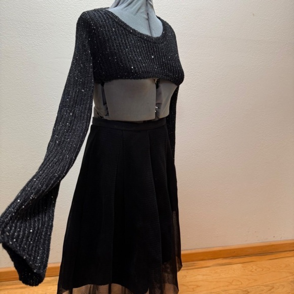 🖤 West of Melrose Y2K Glam Black Sequin Knit Bolero Shrug Cropped Sweater S-M